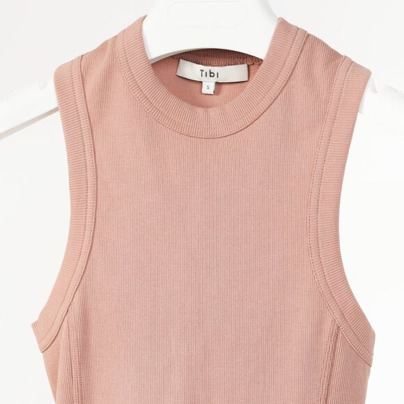Tibi Toffee Ribbed T-Shirt Racerback Bodysuit - Picture 4 of 9